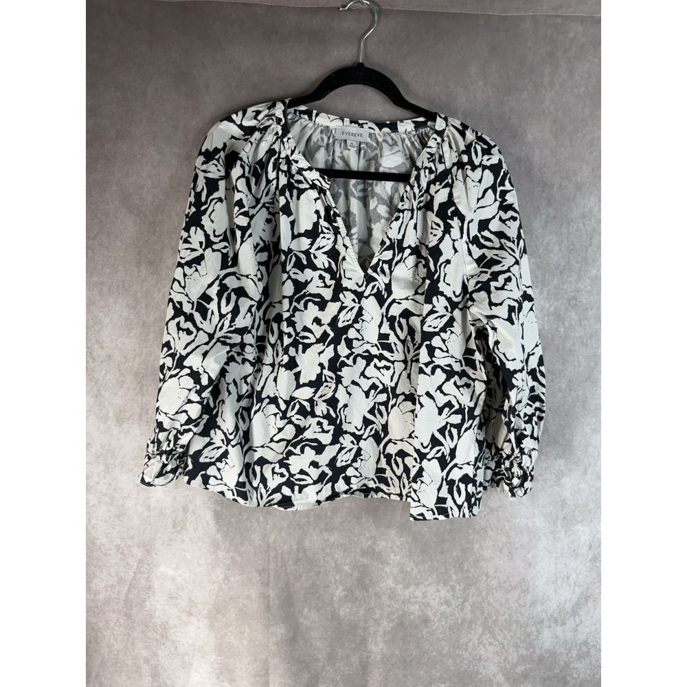 Evereve Floral Boho Peasant Blouse In Black White Women's Size Xl